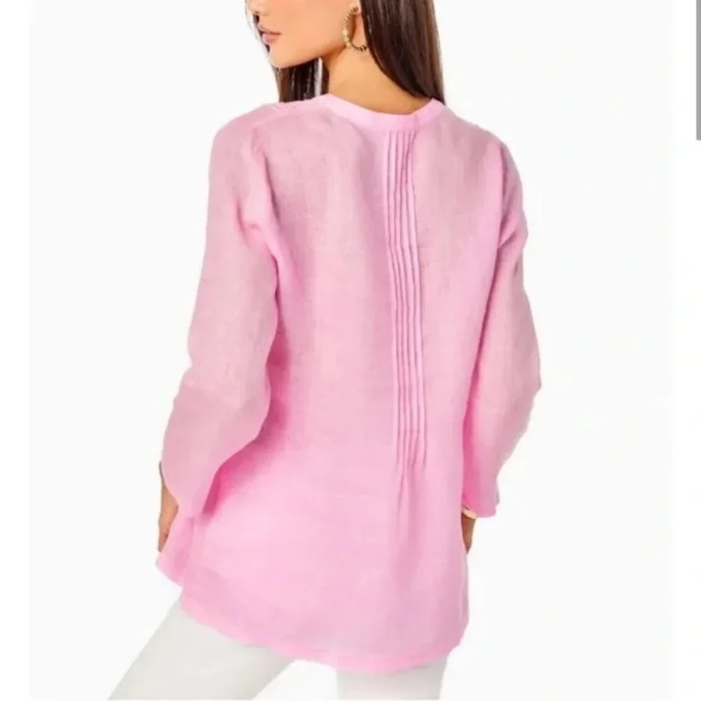 Lilly Pulitzer Sarasota Linen Tunic Top Size M Baby Pink - Picture 2 of 10